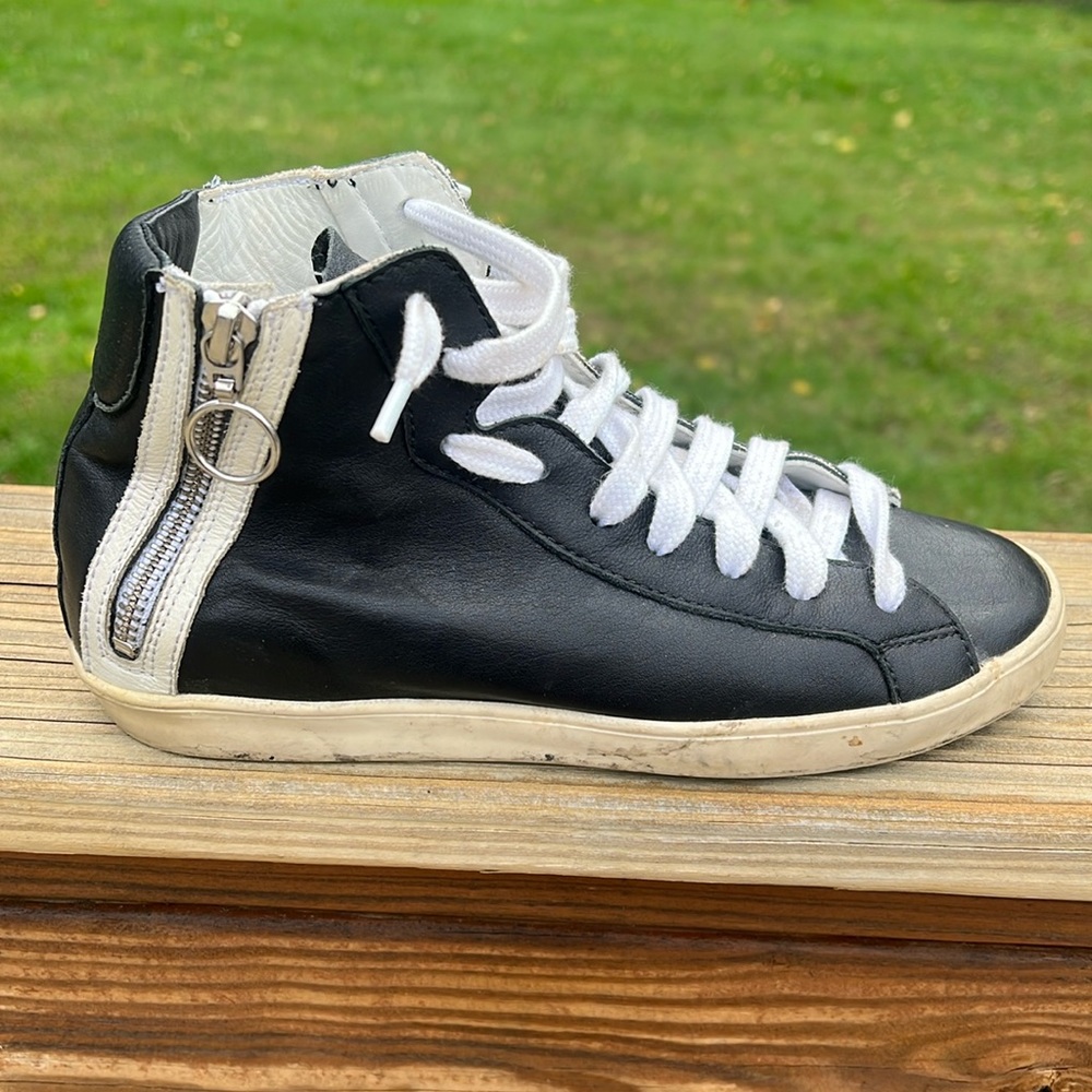 Pour La Victoire Black Leather High Top Zip Sneakers EU 36 US 6